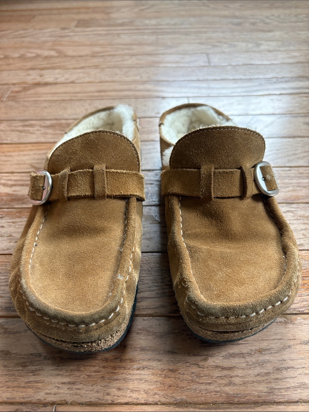 Birkenstock Suede Shearling-Lined Mule in Chestnut Brown size 39